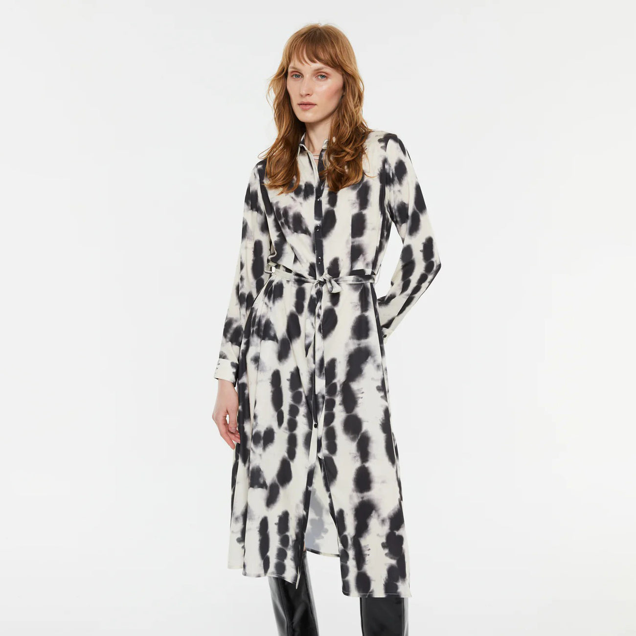 Tie-Dye Print Midi Shirt Dress