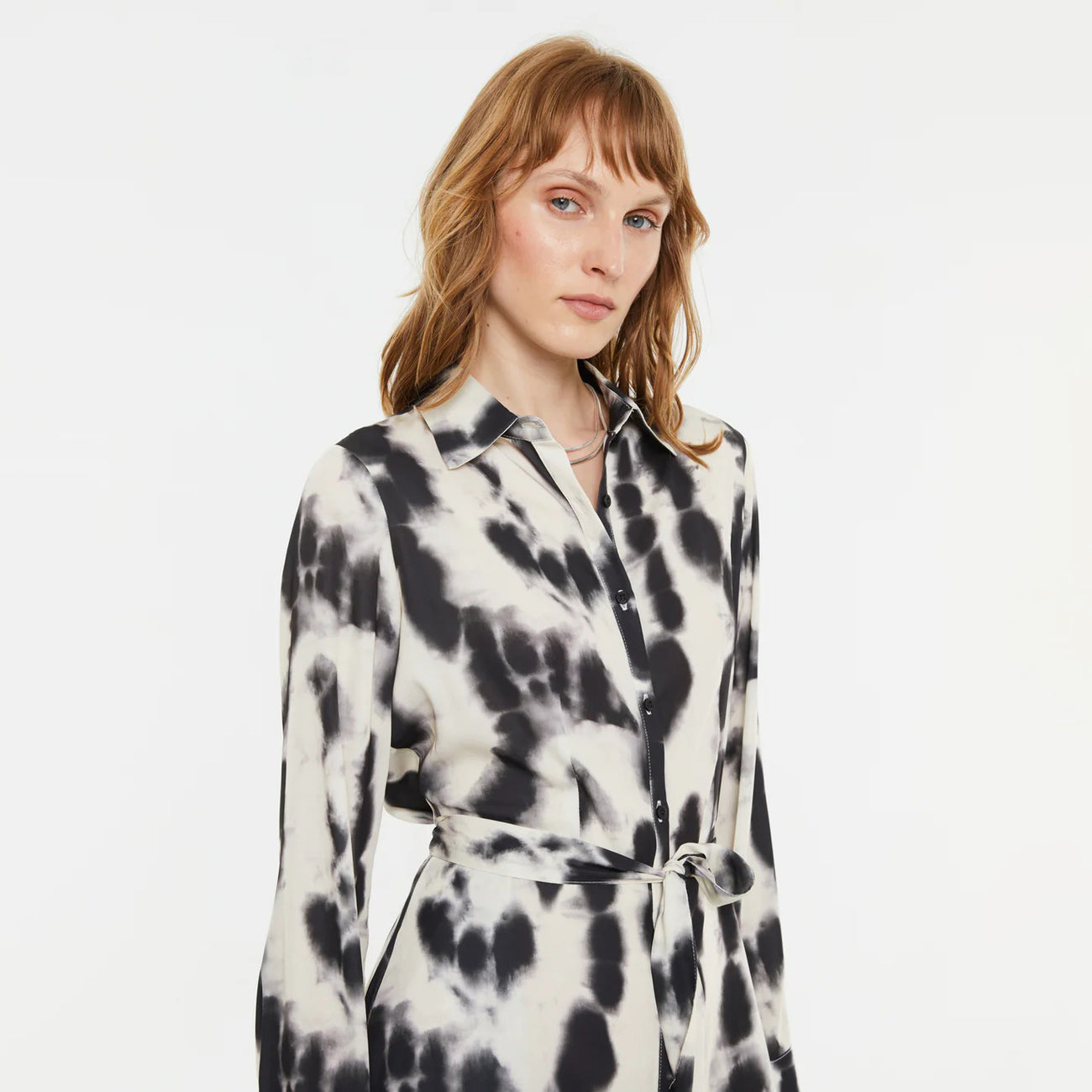 Tie-Dye Print Midi Shirt Dress