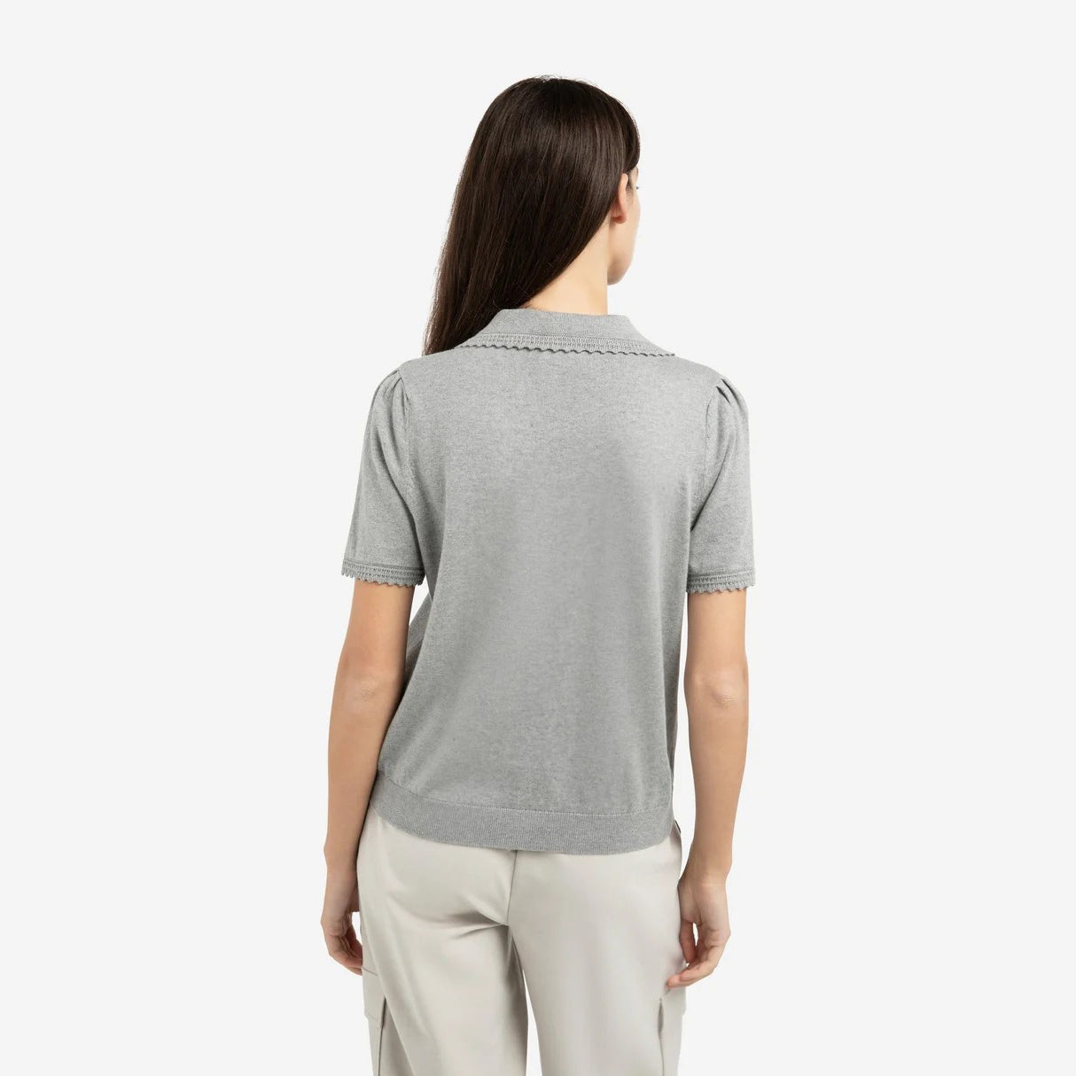 Knitted Cardigan with Short Sleeves -  Iron Grey Melange