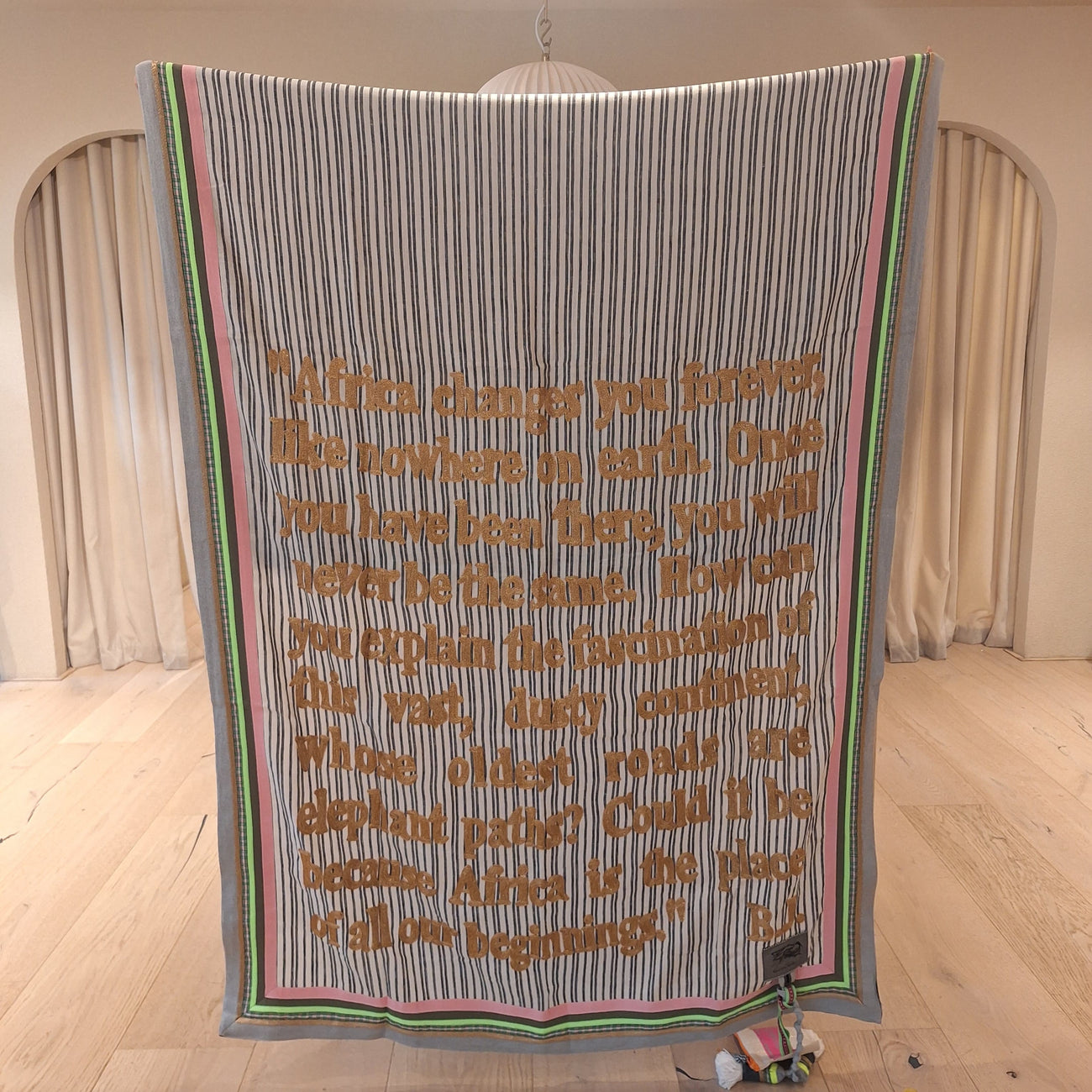 Karien Belle Bordered Scarf - White & Grey Stripe x Gold
