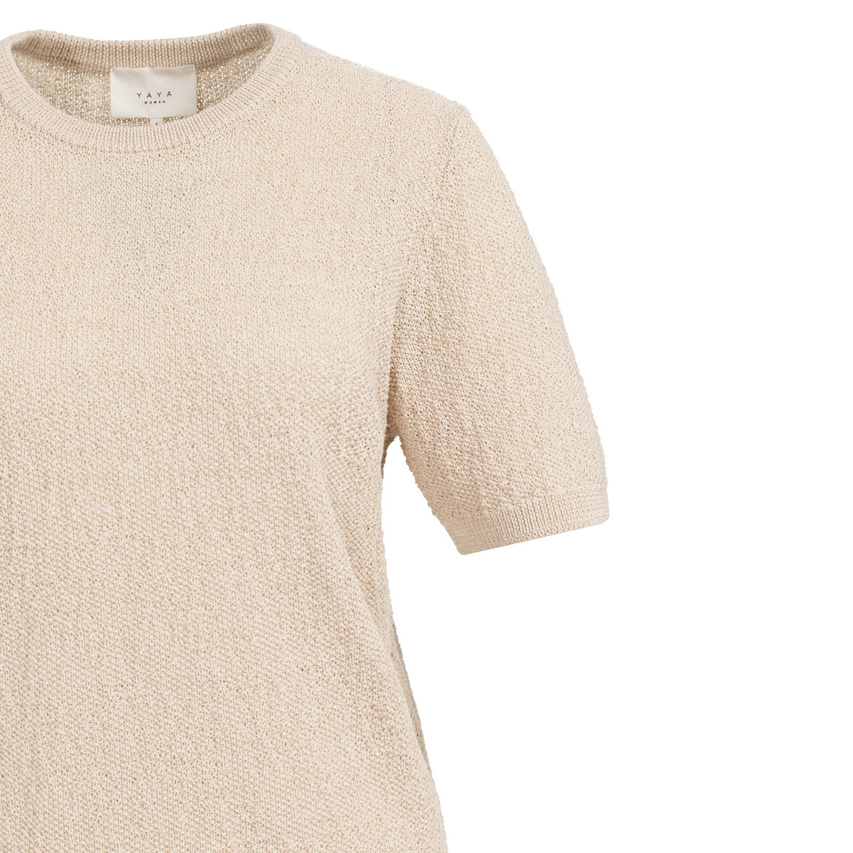 Textured Short Sleeve Knitted Sweater - Desert Beige