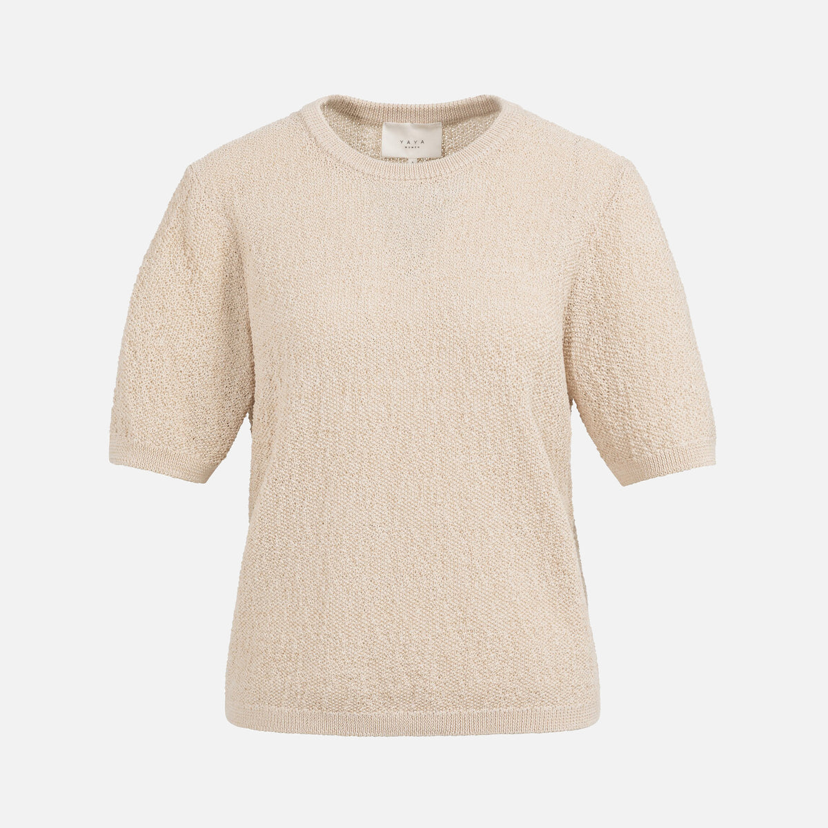 Textured Short Sleeve Knitted Sweater - Desert Beige