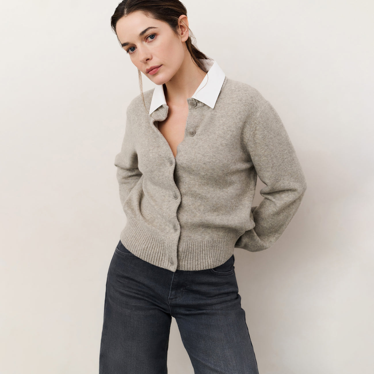 High-Waist Wide-Leg Jeans - Grey