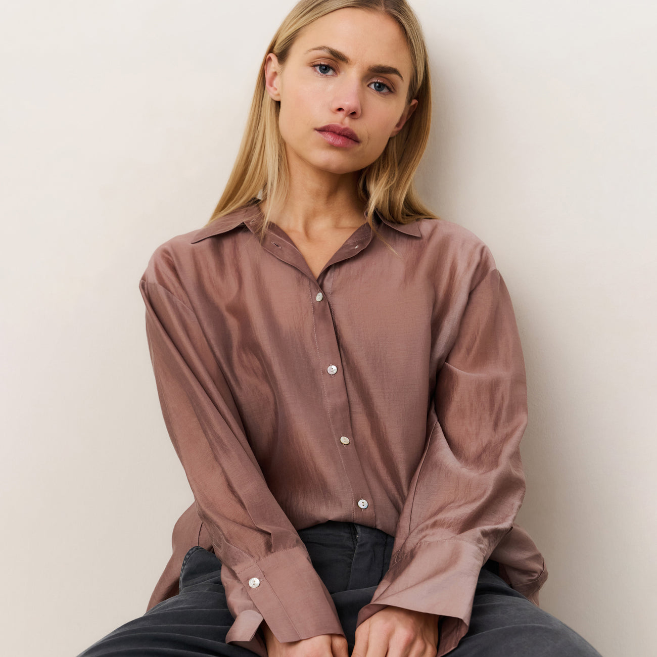 Sheer Blouse with Back Slit - Blush Pink