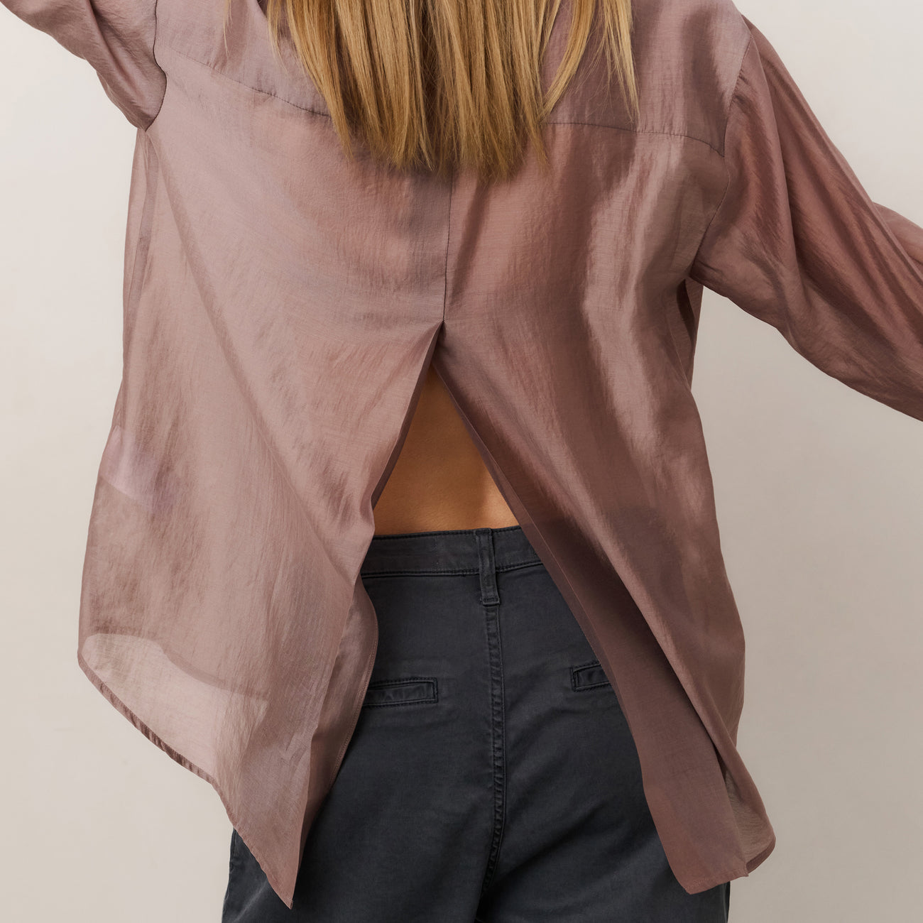 Sheer Blouse with Back Slit - Blush Pink