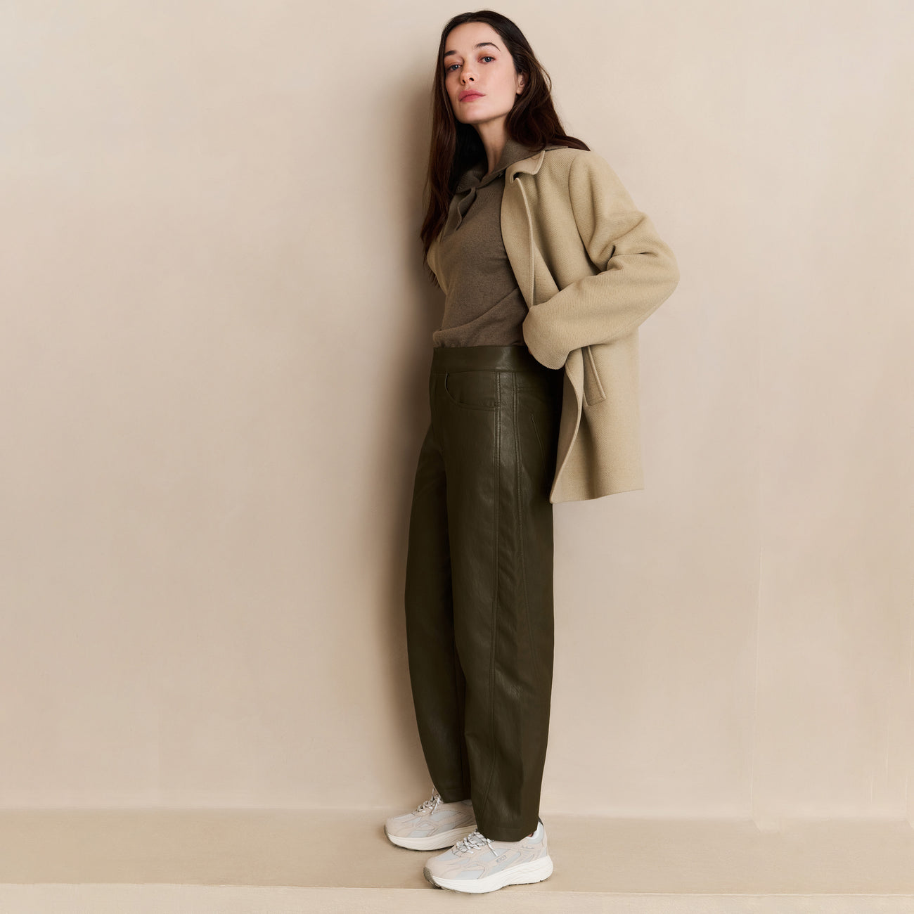 Woven Short Coat with Double-Breasted Closure