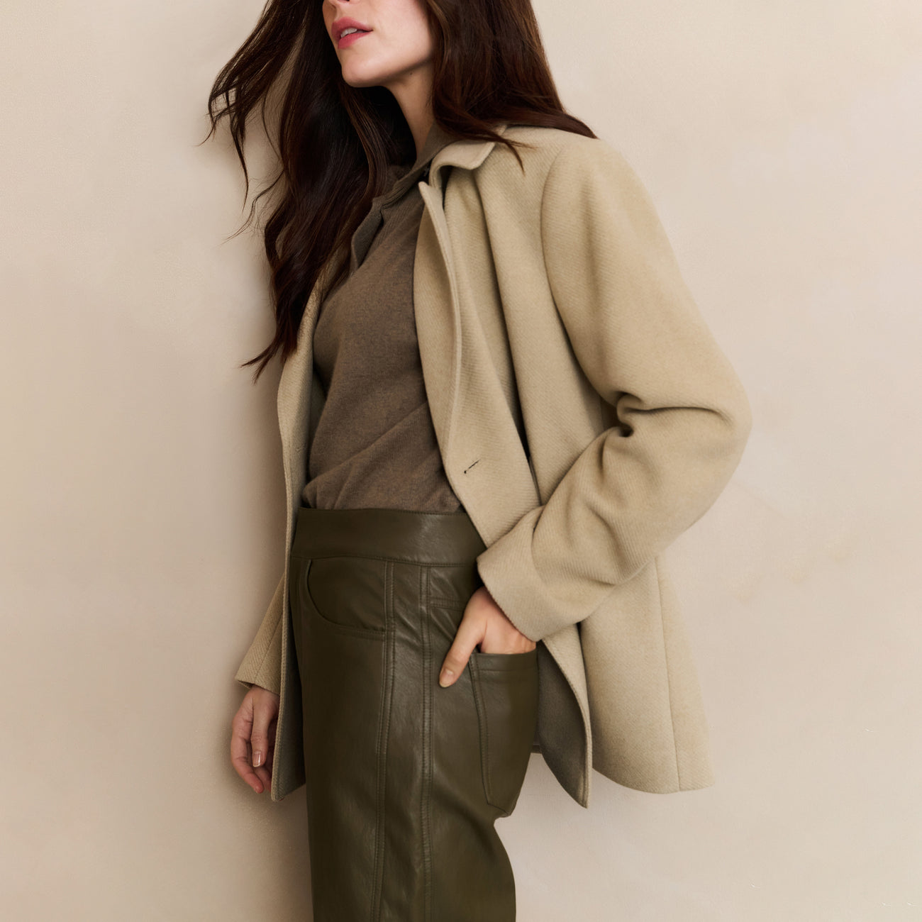 Woven Short Coat with Double-Breasted Closure