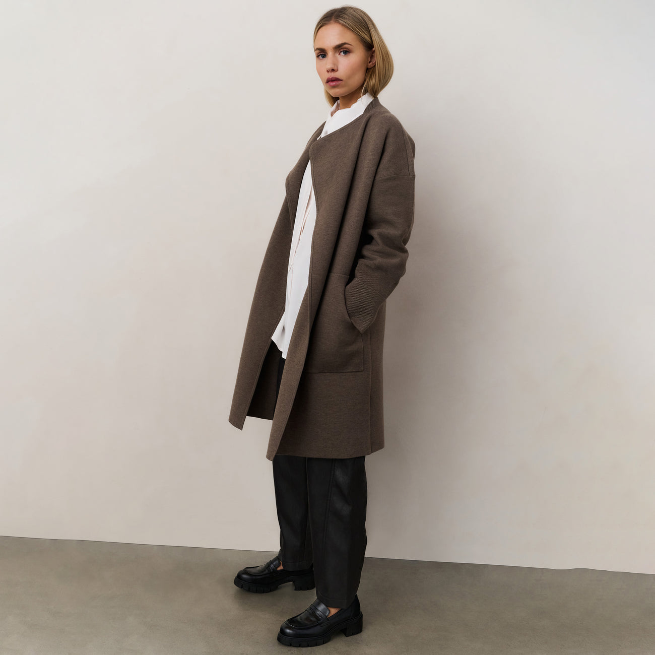 Long Coatigan with Patch Pockets