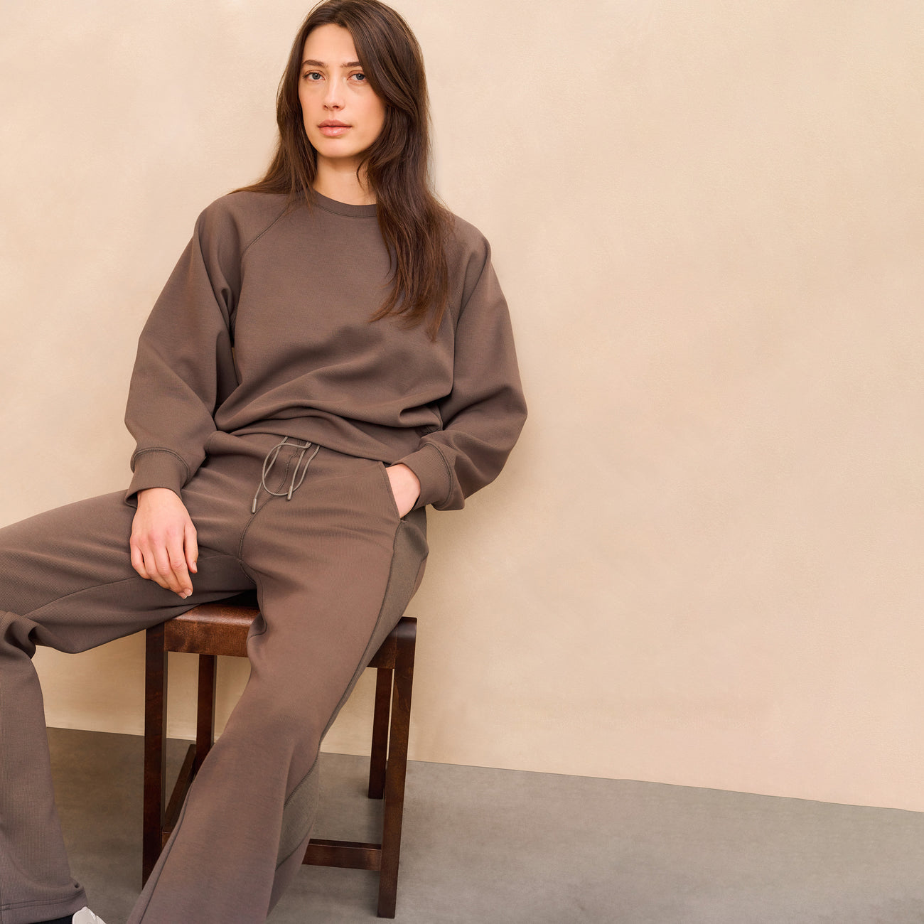 Jersey Ribbed Wide-Leg Trousers with Flatlocks