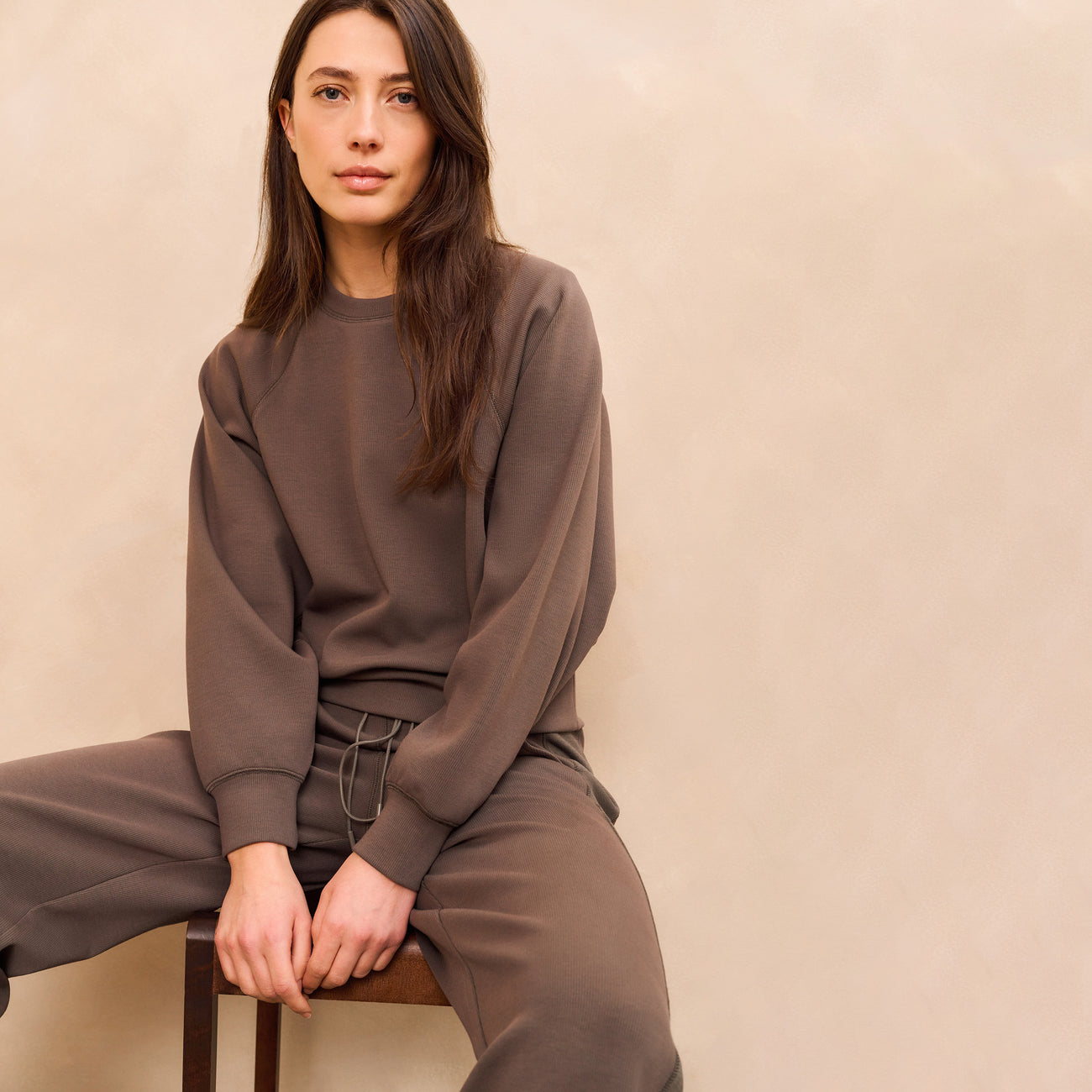 Jersey Ribbed Wide-Leg Trousers with Flatlocks