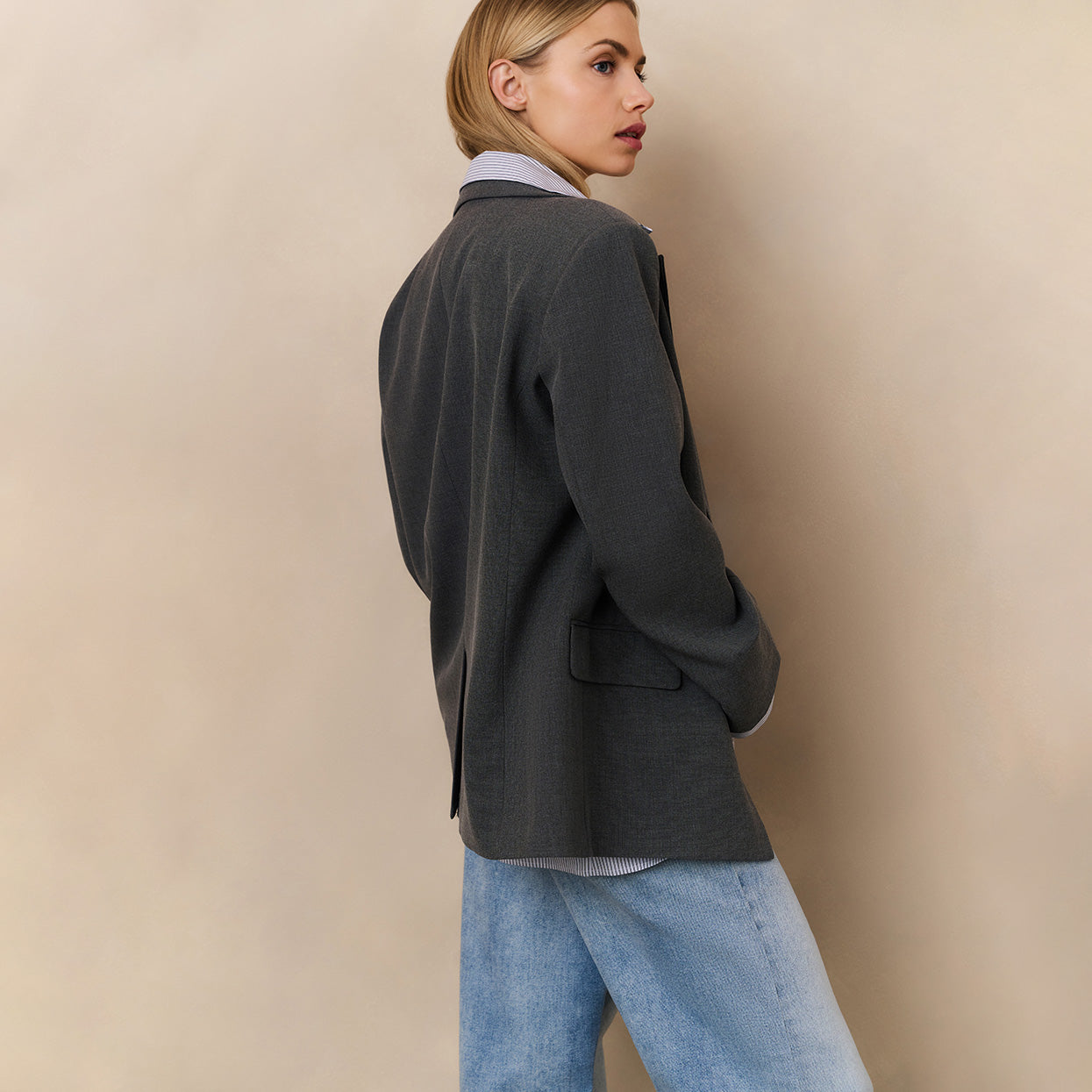 Blazer with Sleeveless Striped Blouse