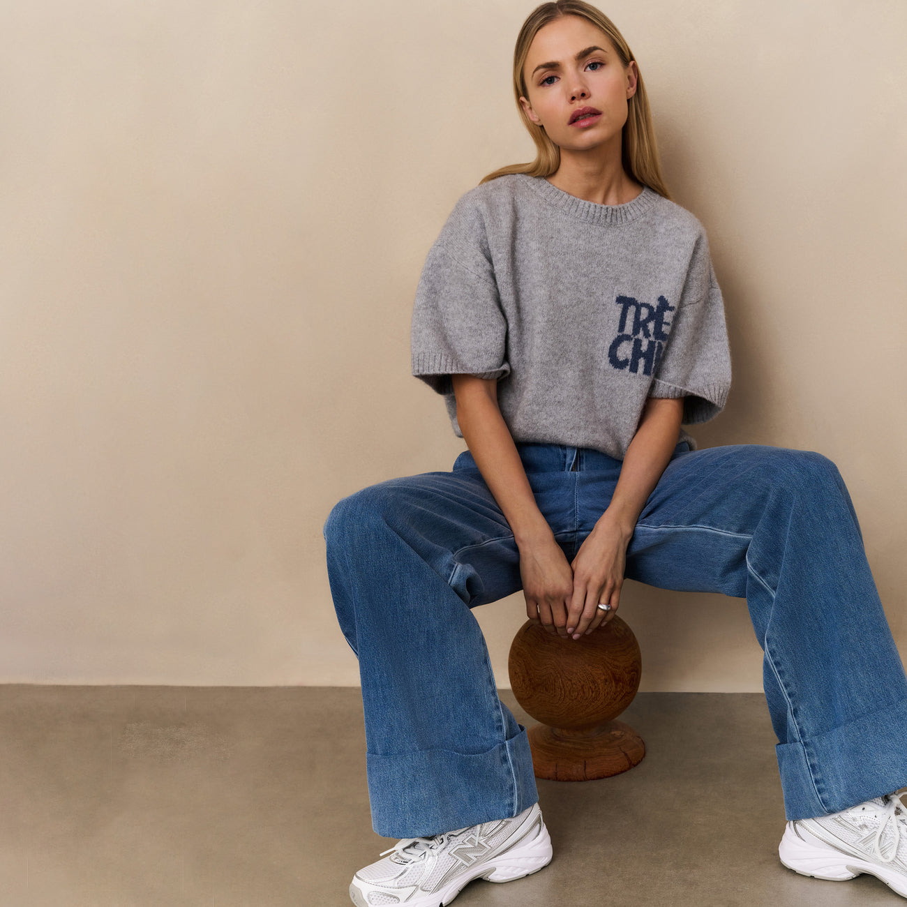 Denim Trousers with Turned-Up Hem
