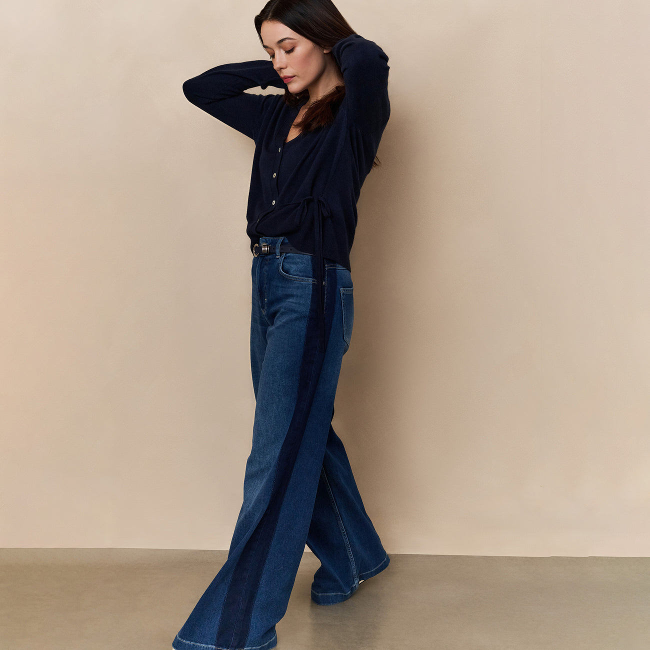 Cardigan with V-Neck & Tie Waist - Inkwell Blue