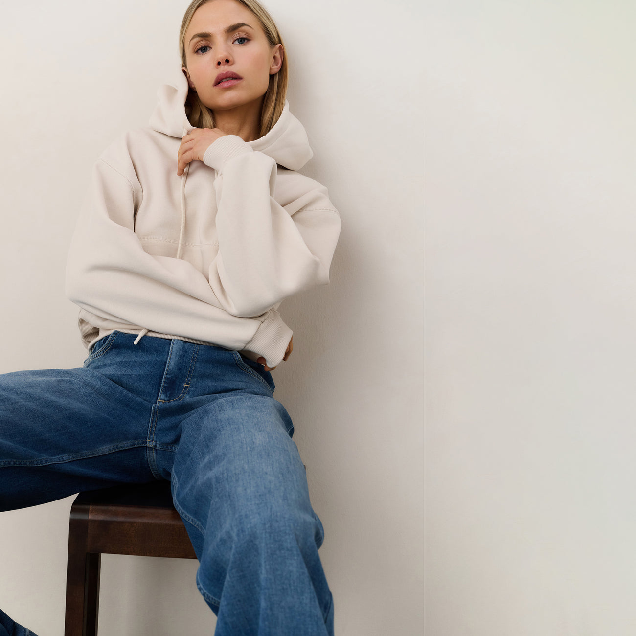 Denim Trousers with Turned-Up Hem
