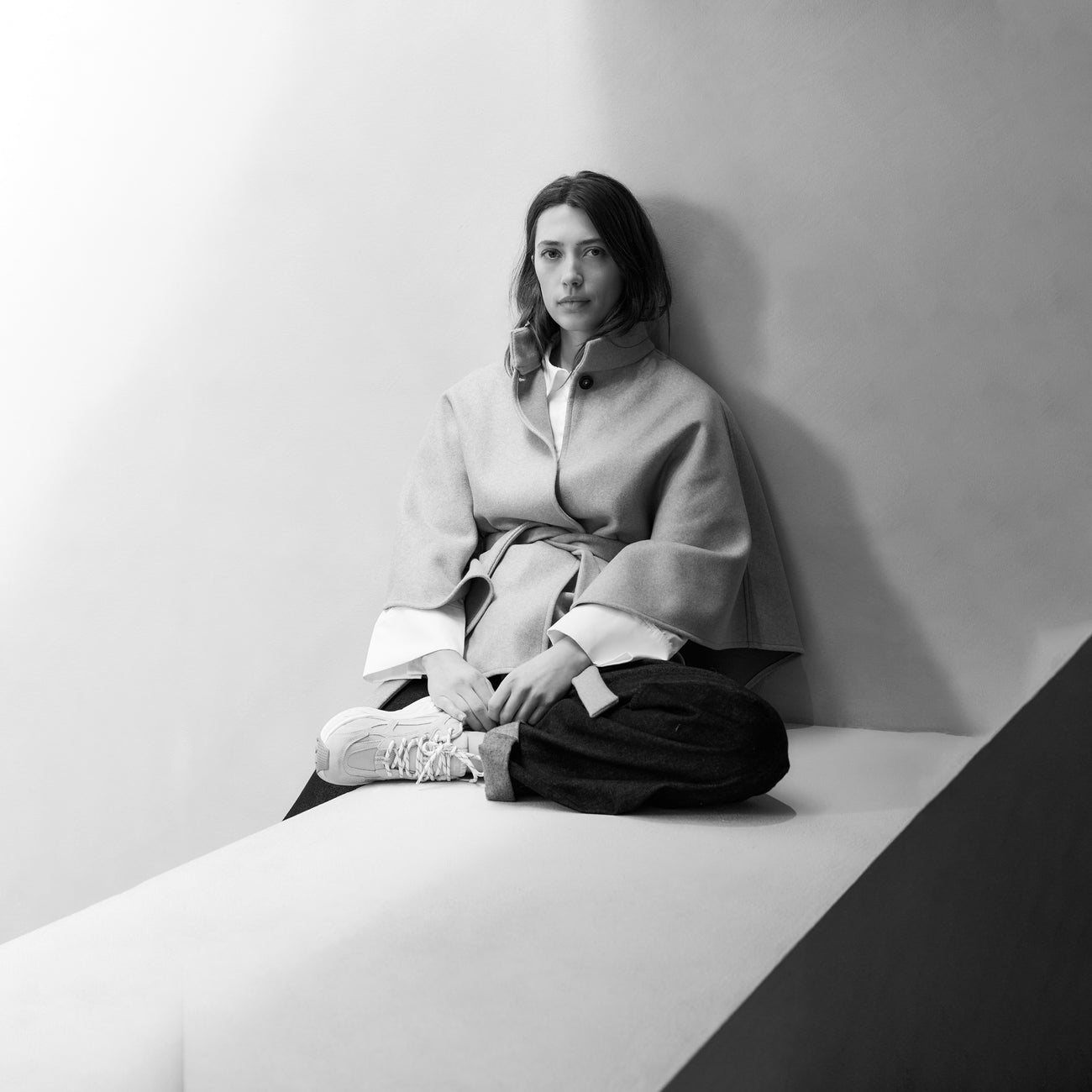 Soft Woven Poncho with Collar and Belt