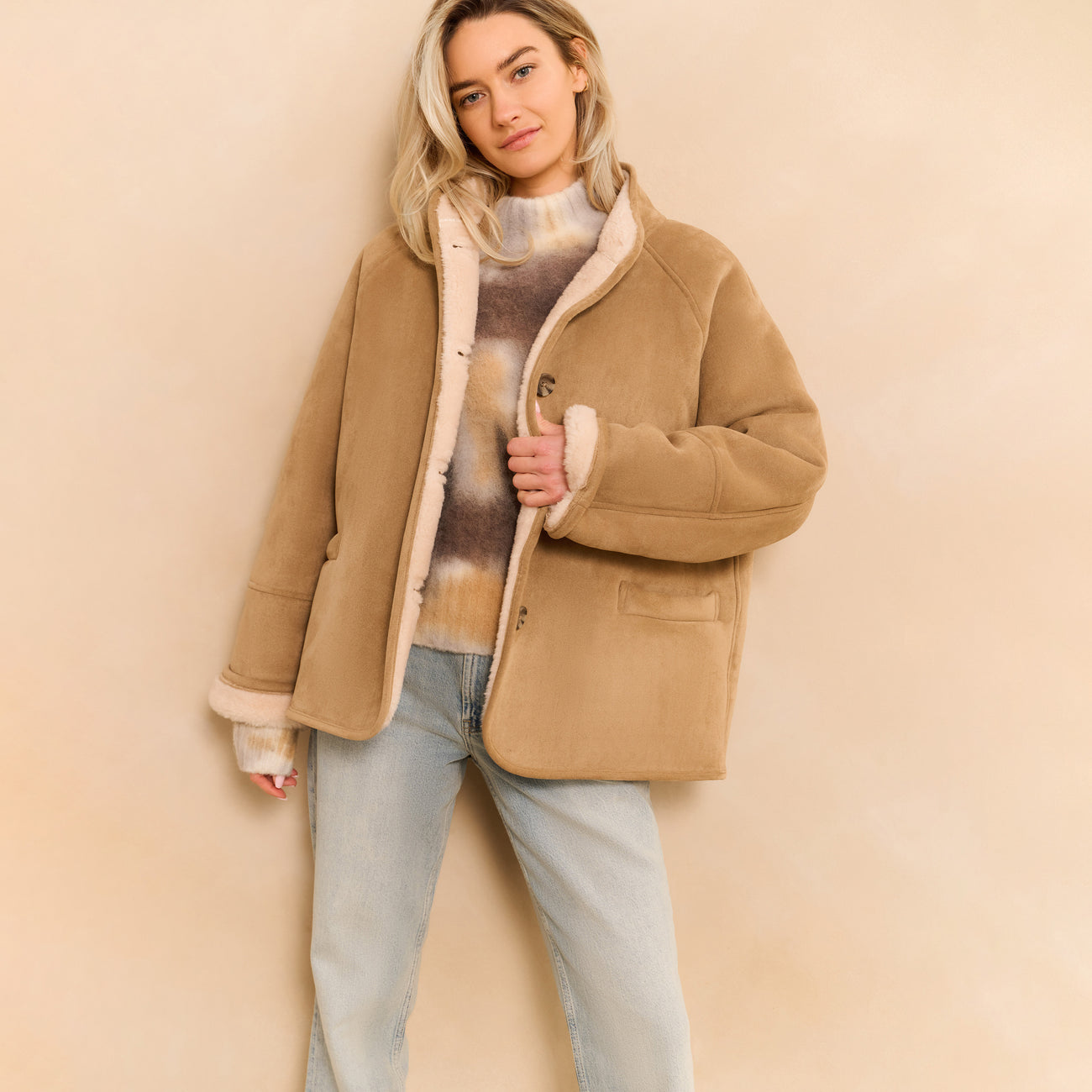 Oversized Lammy Coat with Raglan Sleeves