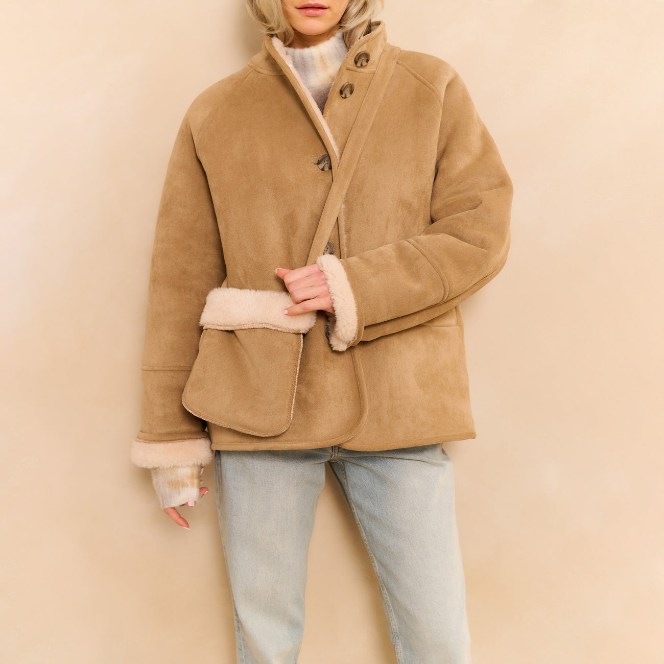 Oversized Lammy Coat with Raglan Sleeves