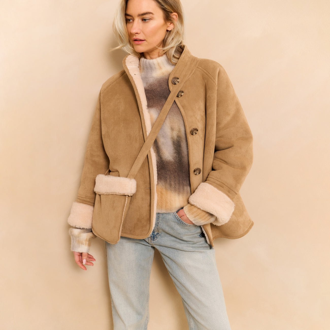Oversized Lammy Coat with Raglan Sleeves