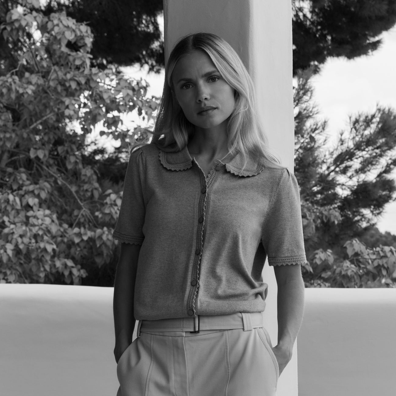 Knitted Cardigan with Short Sleeves -  Iron Grey Melange