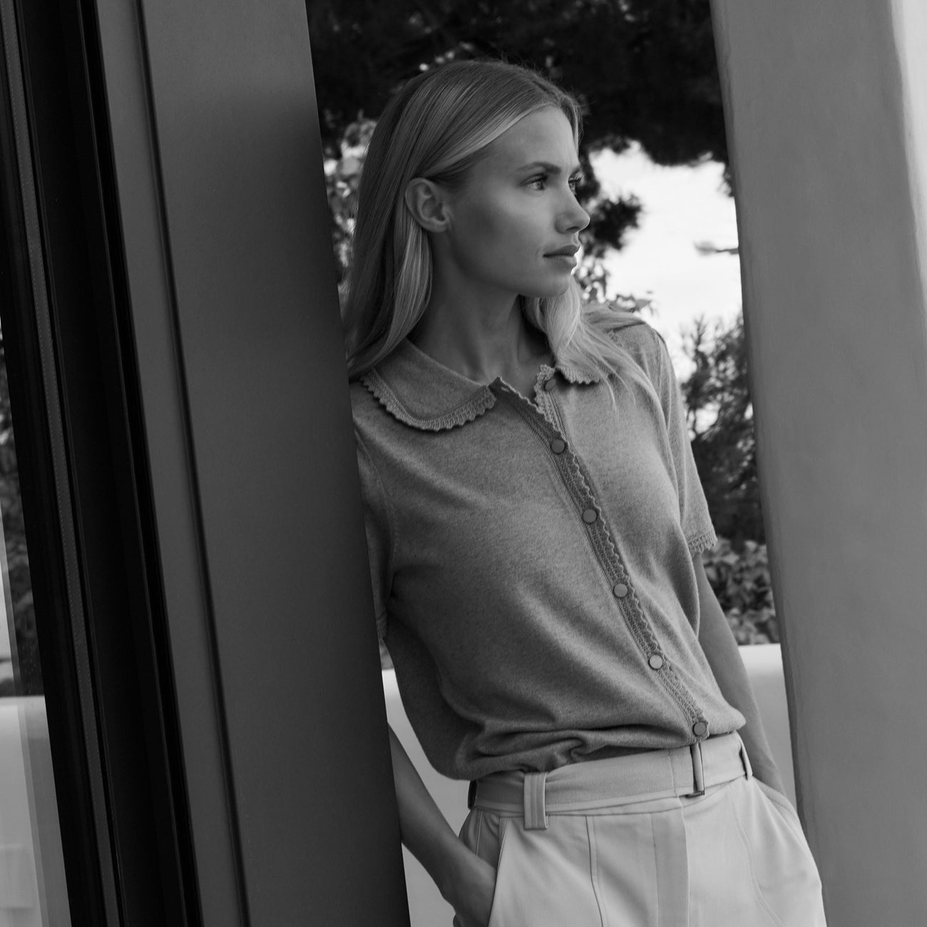 Knitted Cardigan with Short Sleeves -  Iron Grey Melange