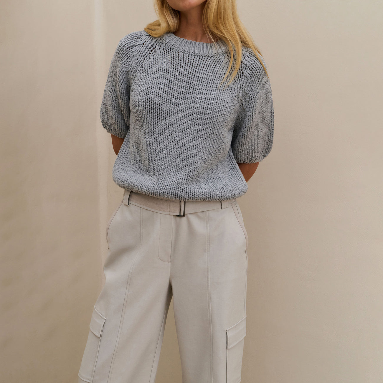 Cropped Chunky Knit Sweater - Iron Grey