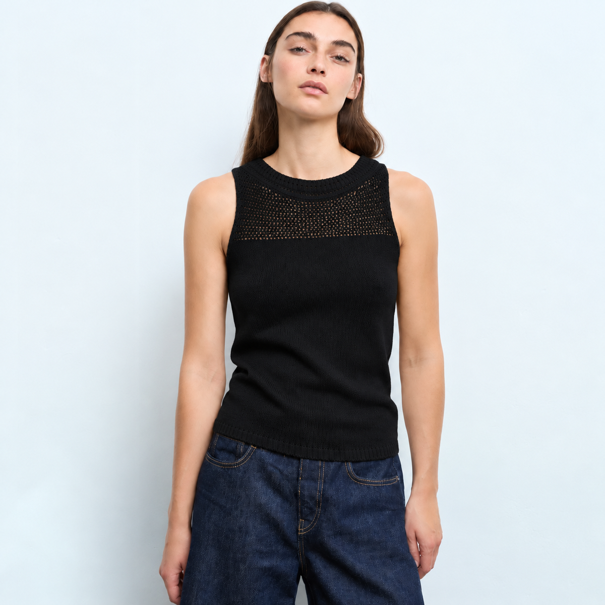 Mesh Cotton Tank - Black