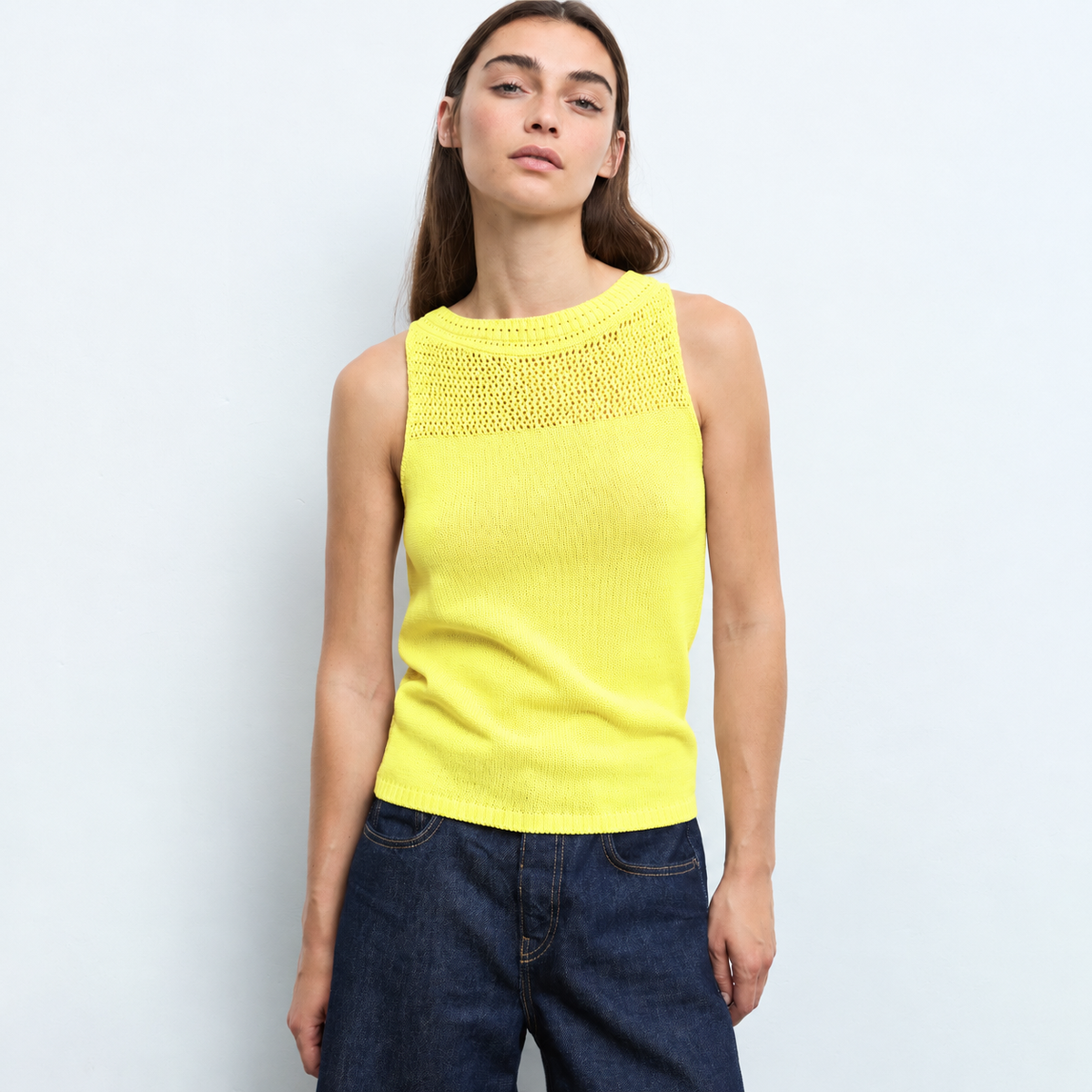 Mesh Cotton Tank - Lemon