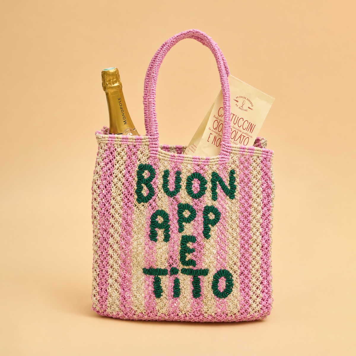 Buon Appetito Jute Bag - Scarlett, Natural & Green