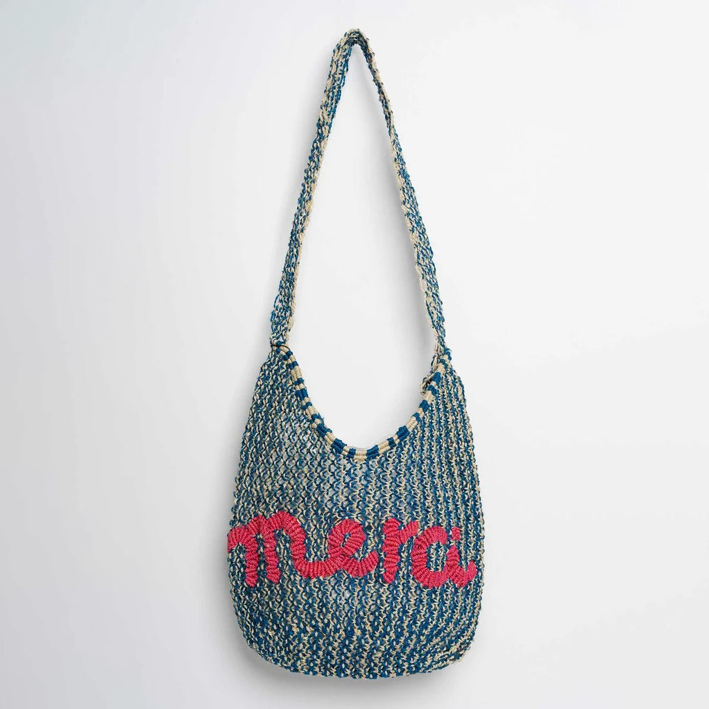Merci Drusilla Jute Bag - Cobalt, Natural & Pink