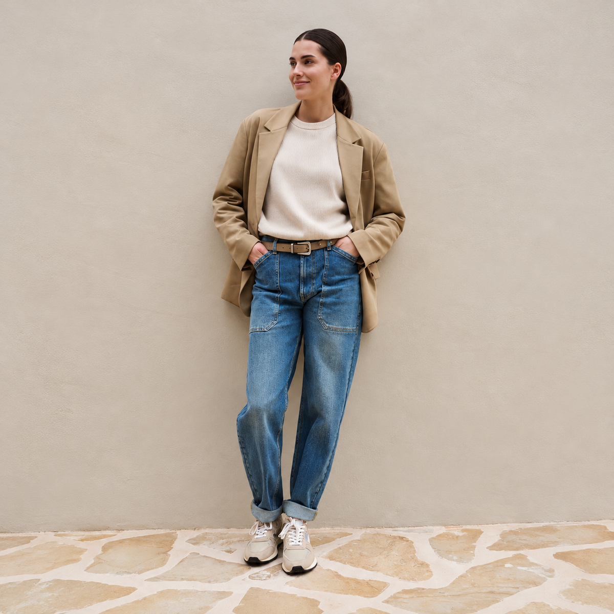 Cargo Jeans with Low Crotch and Wide Legs