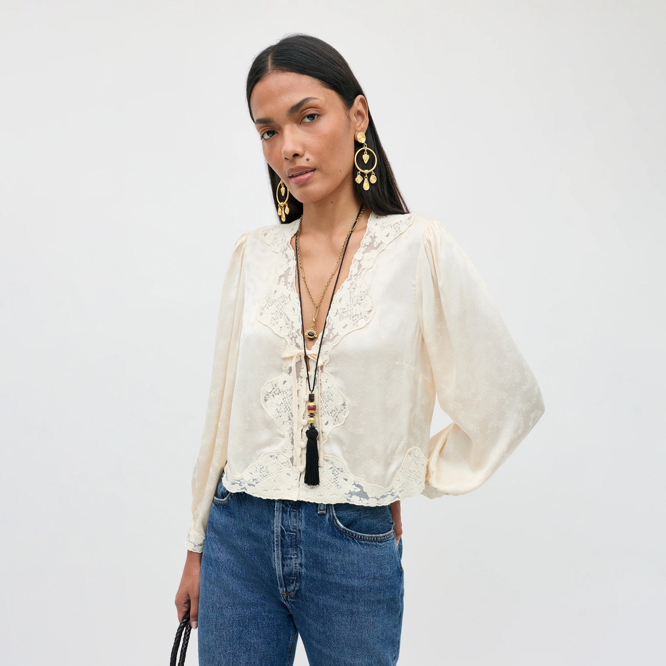 Tove Top Floral Trail Jacquard - Champagne