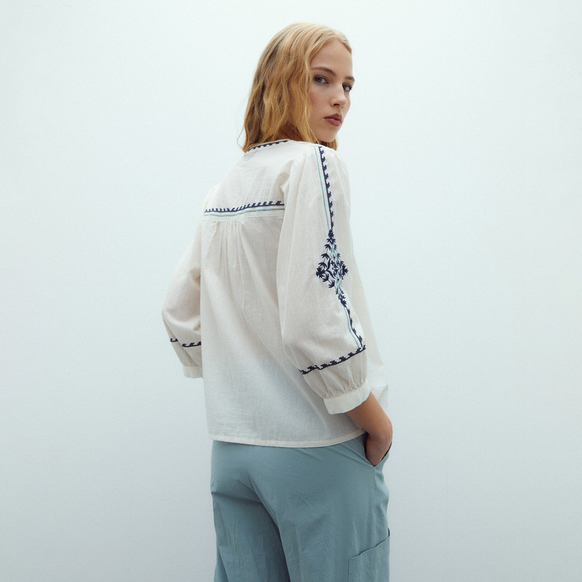 Round Neck Blouse with Embroidery