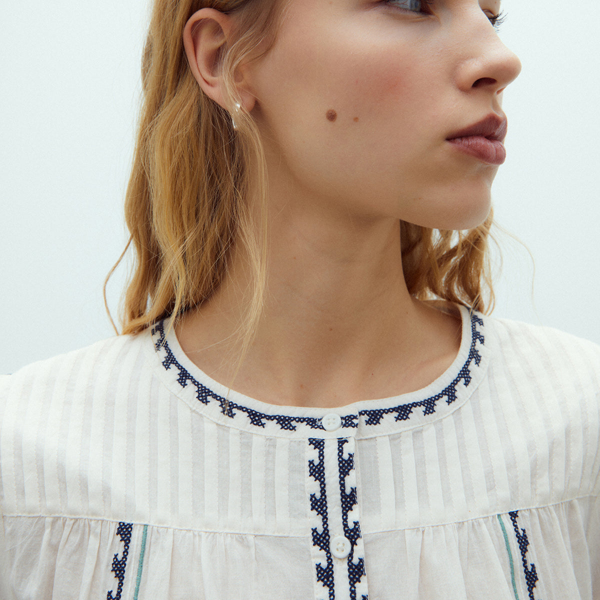 Round Neck Blouse with Embroidery