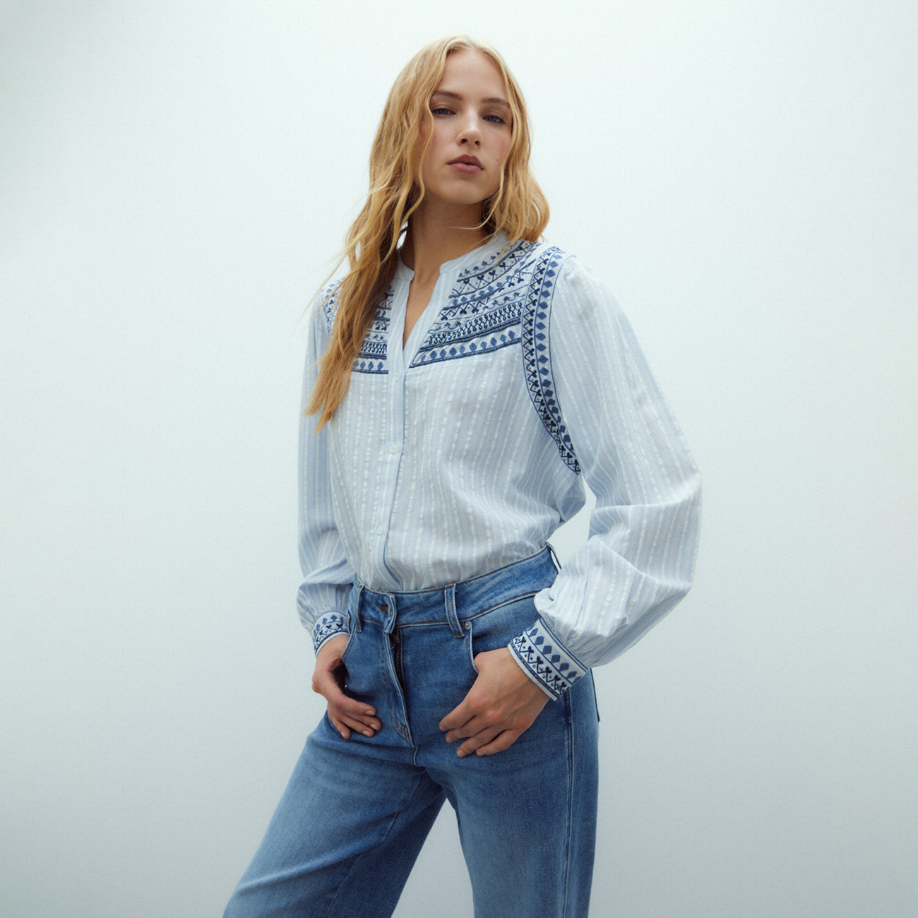Blue Embroidered Shirt