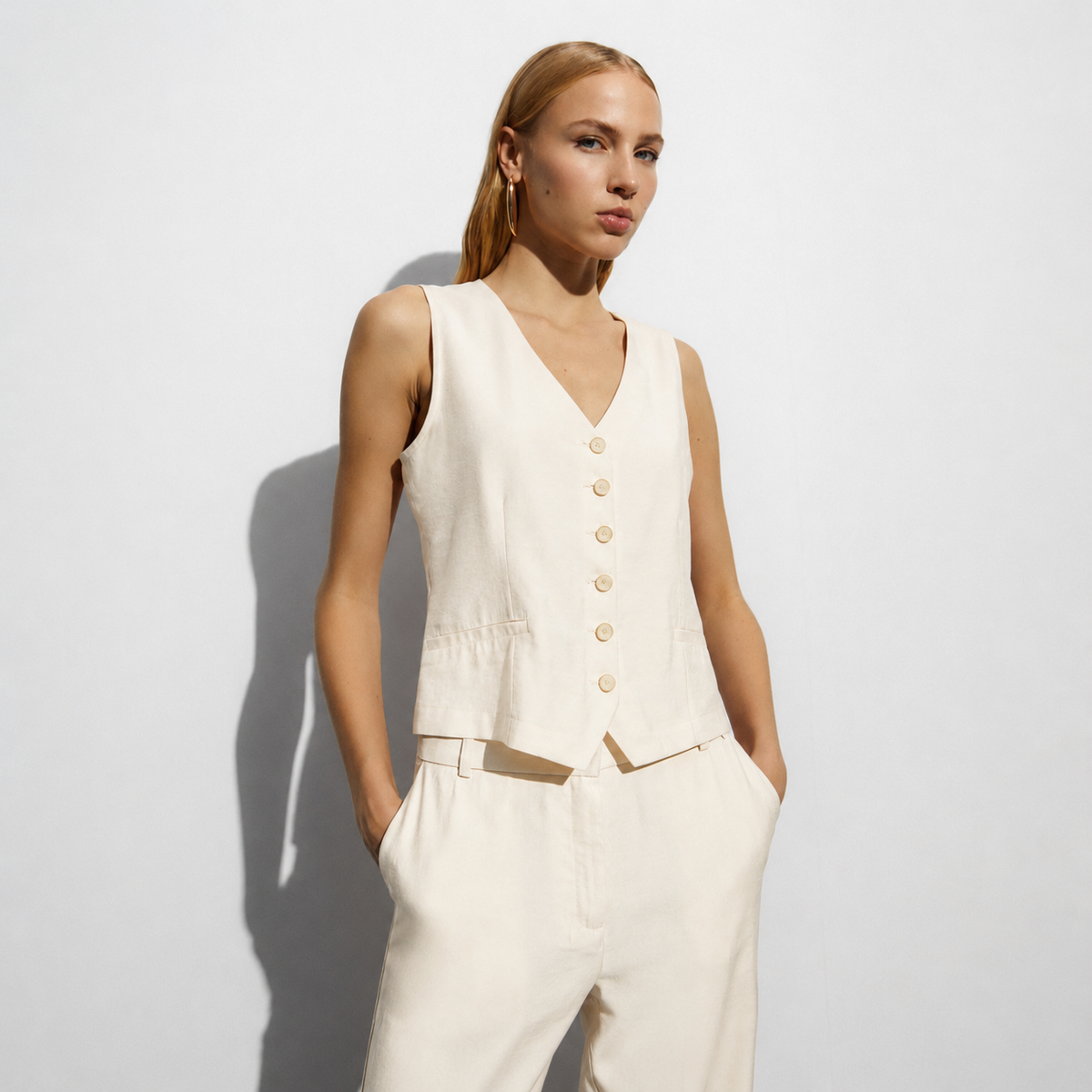 V-Neck Buttoned Vest