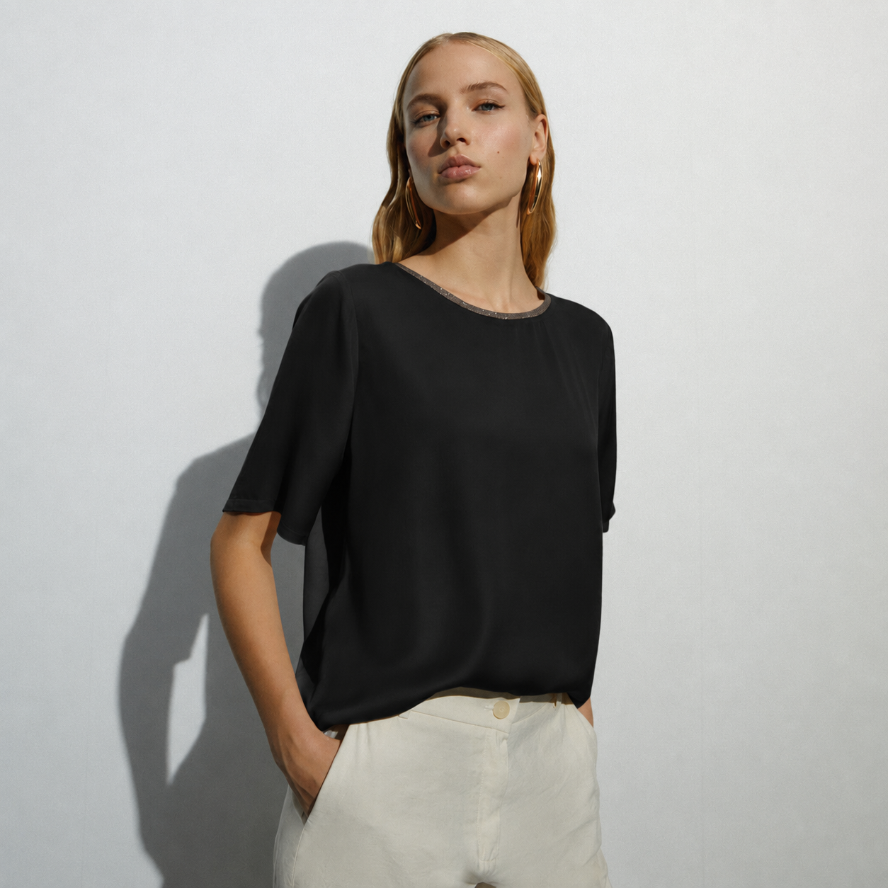 Short-Sleeve Crew Neck Blouse