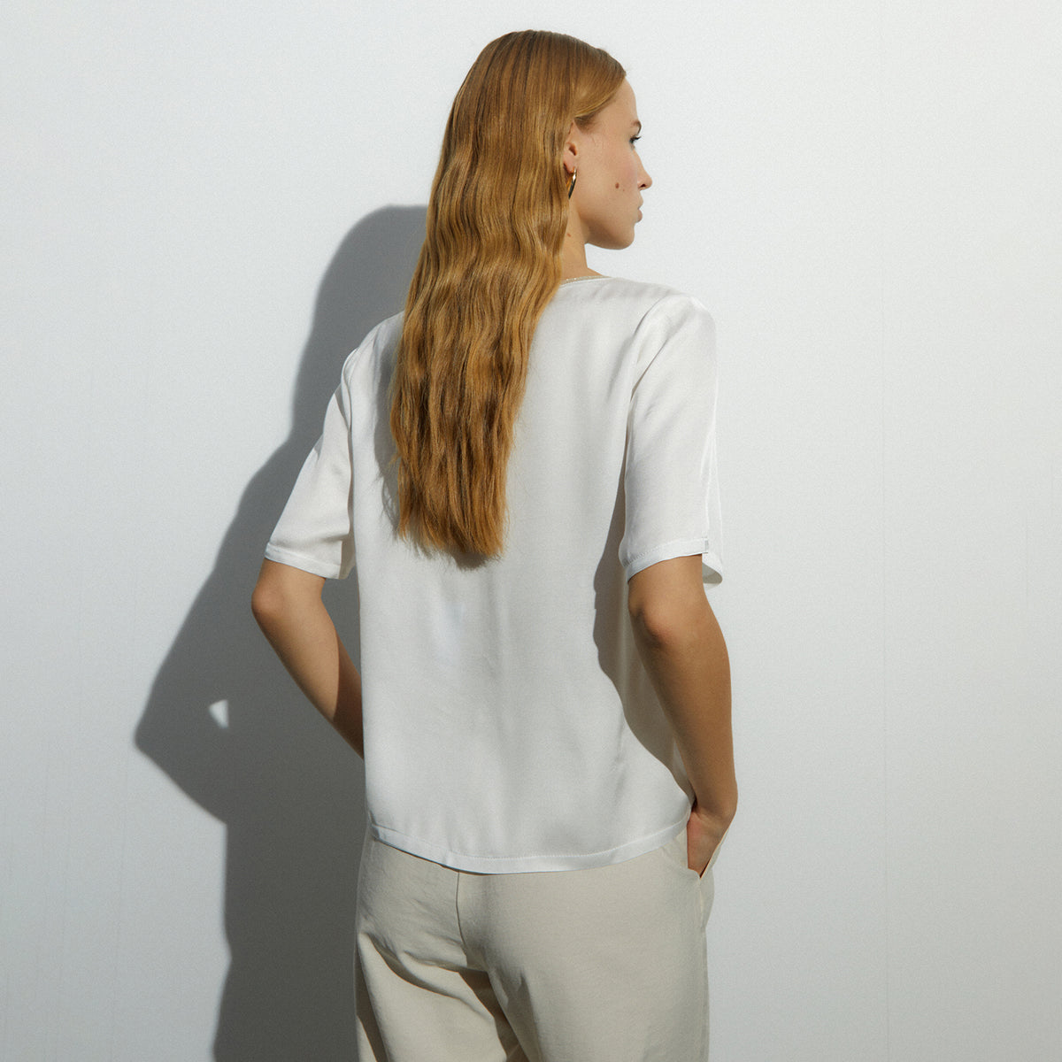 Short-Sleeve Crew Neck Blouse - White
