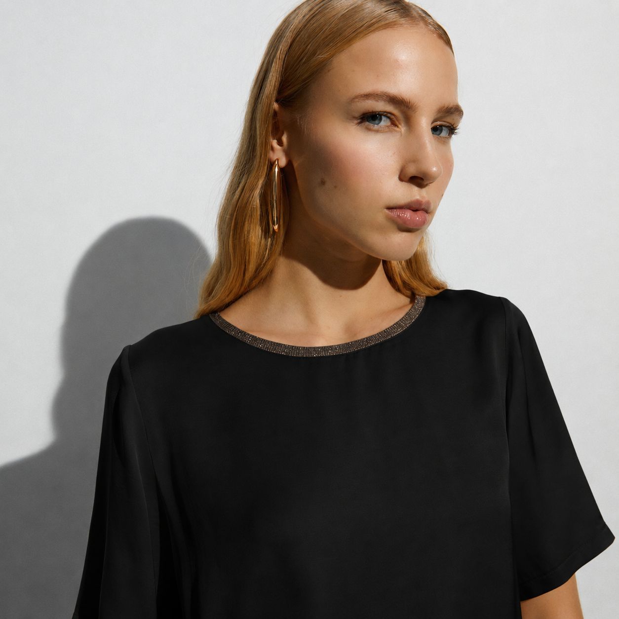 Short-Sleeve Crew Neck Blouse