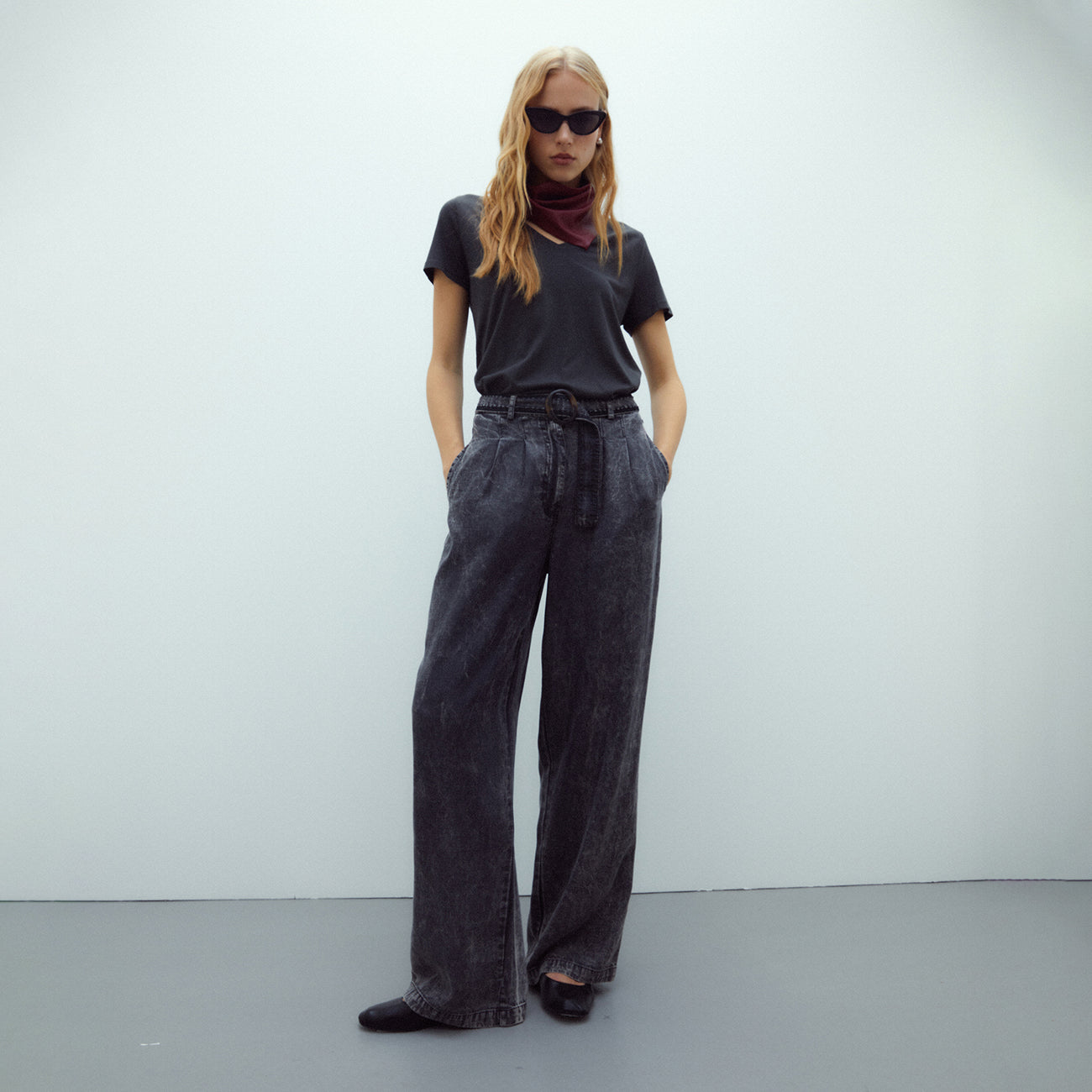 High-Waisted Tencel Straight-Leg Trousers