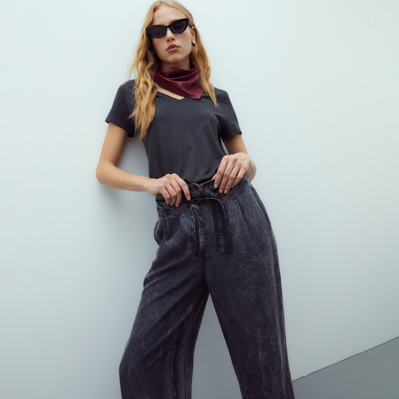High-Waisted Tencel Straight-Leg Trousers