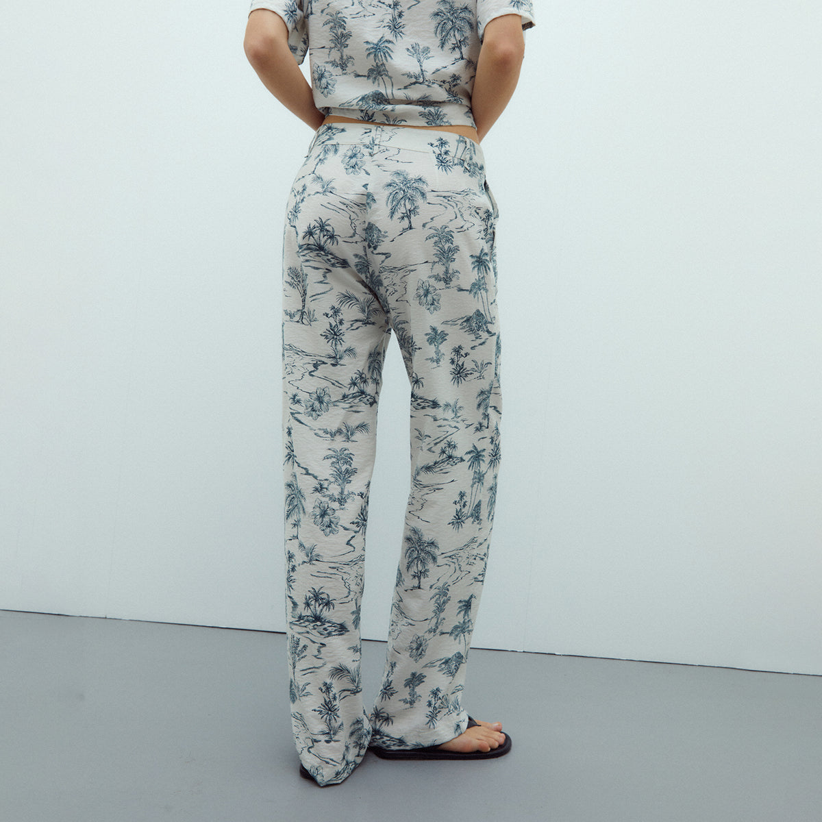 High-Waisted Tropical Print Trousers