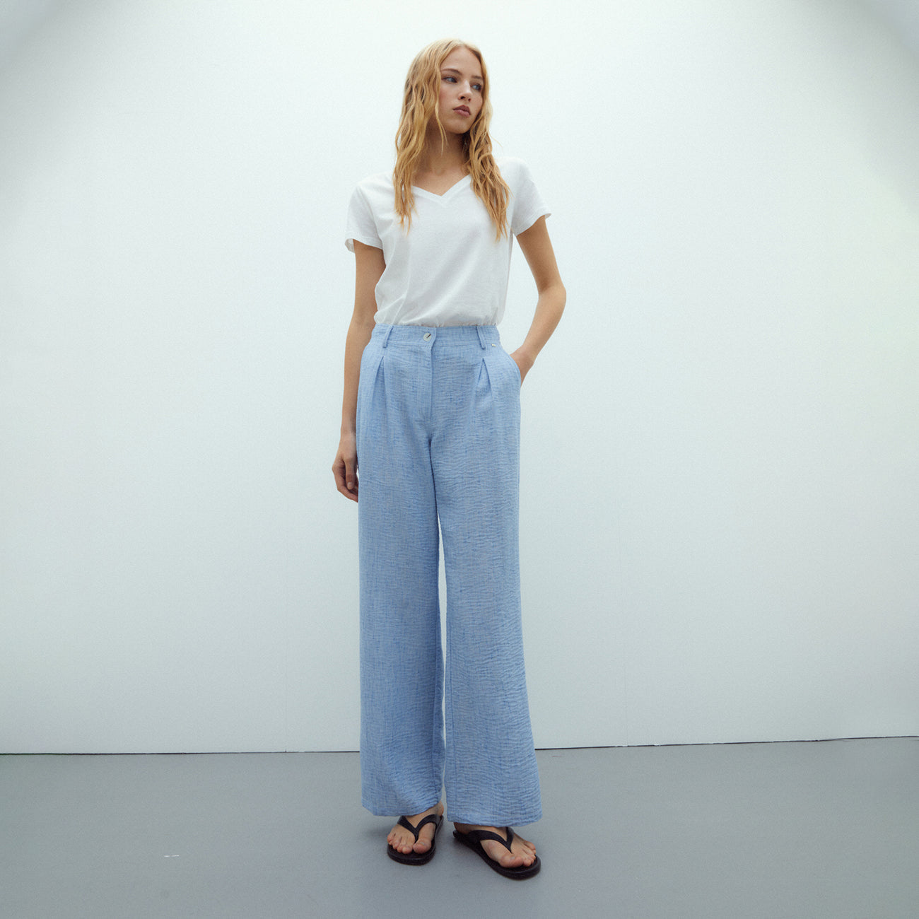 Straight-Leg Trousers with Pleats