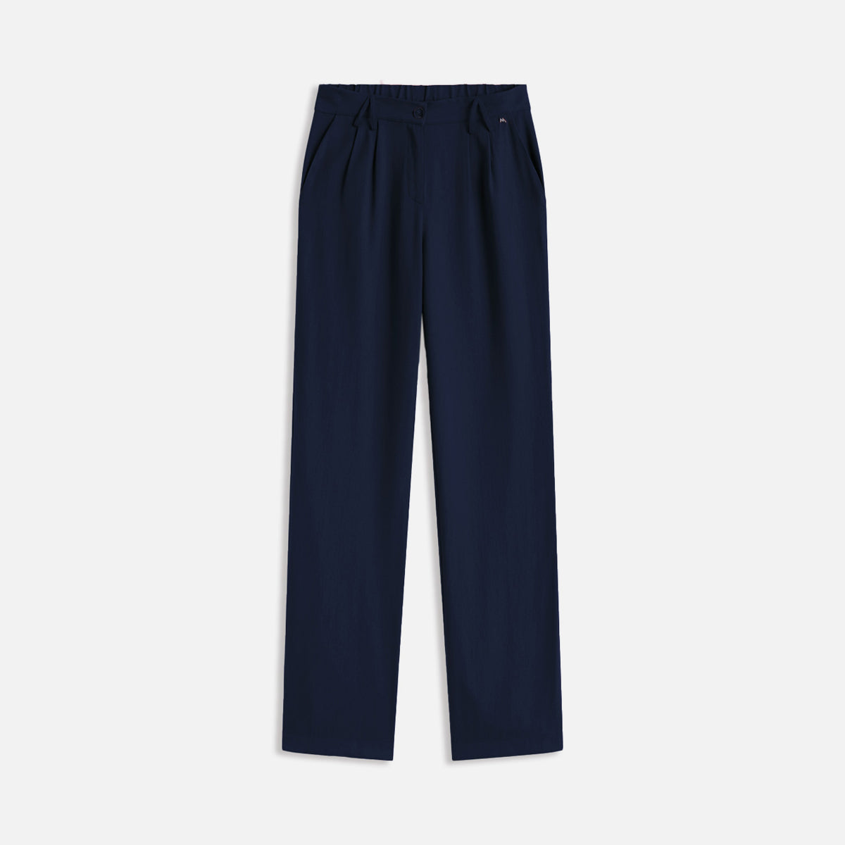 Straight-Leg Trousers with Pleats - Navy