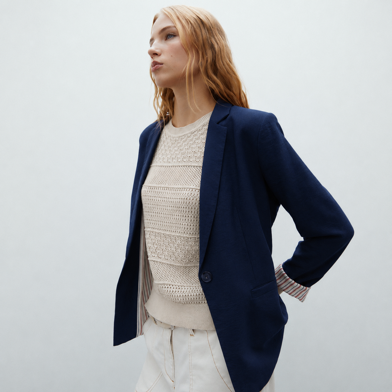 Navy Blue Striped Lining Blazer