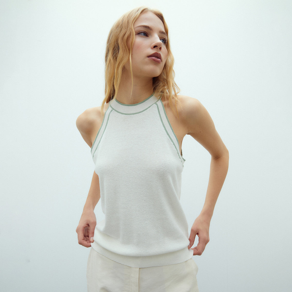 Linen & Cotton Halter Neck Sweater