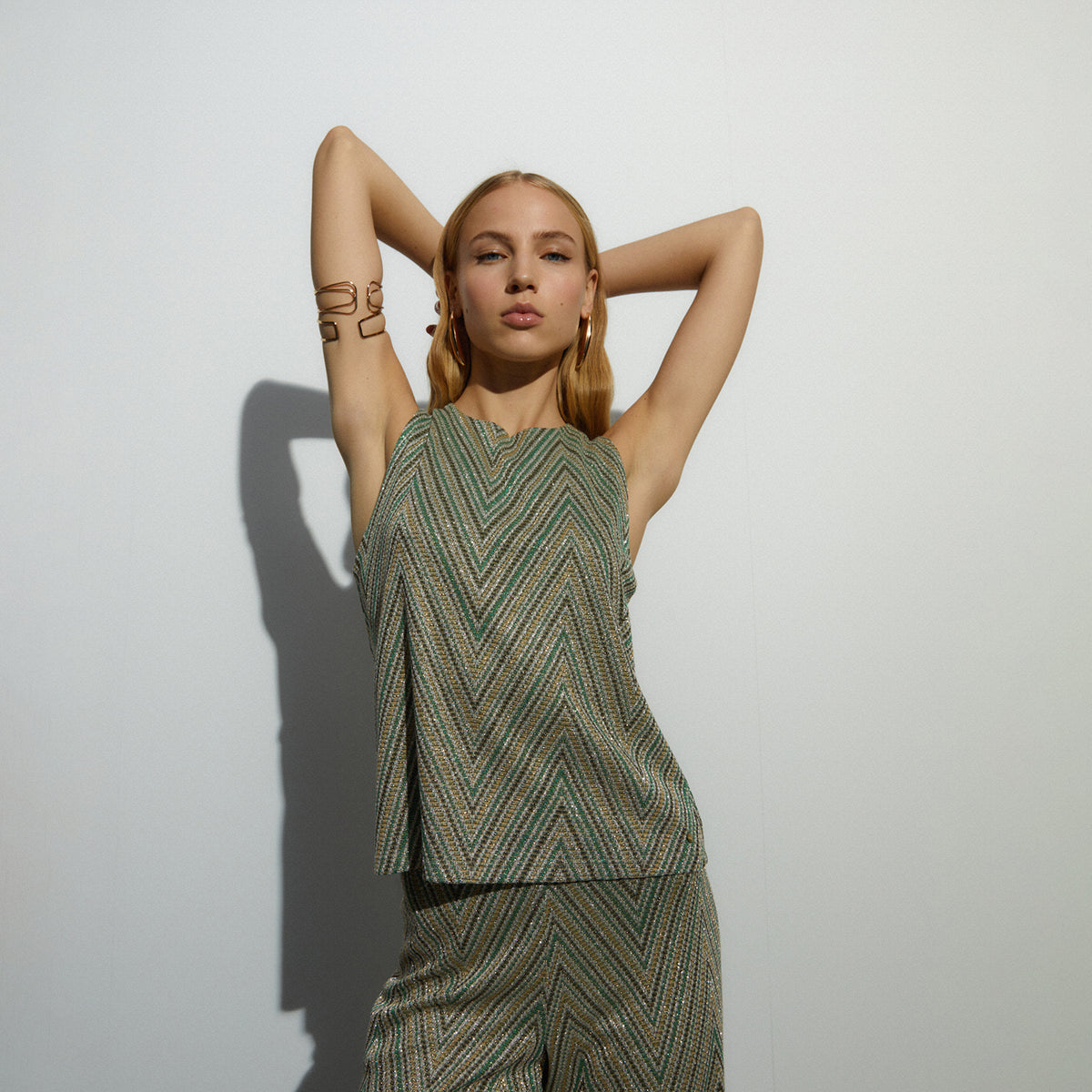 Metallic Print Halter Neck Top