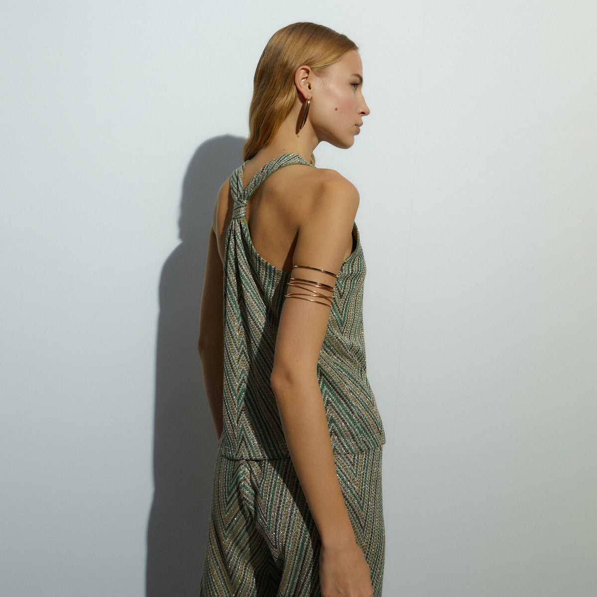 Metallic Print Halter Neck Top