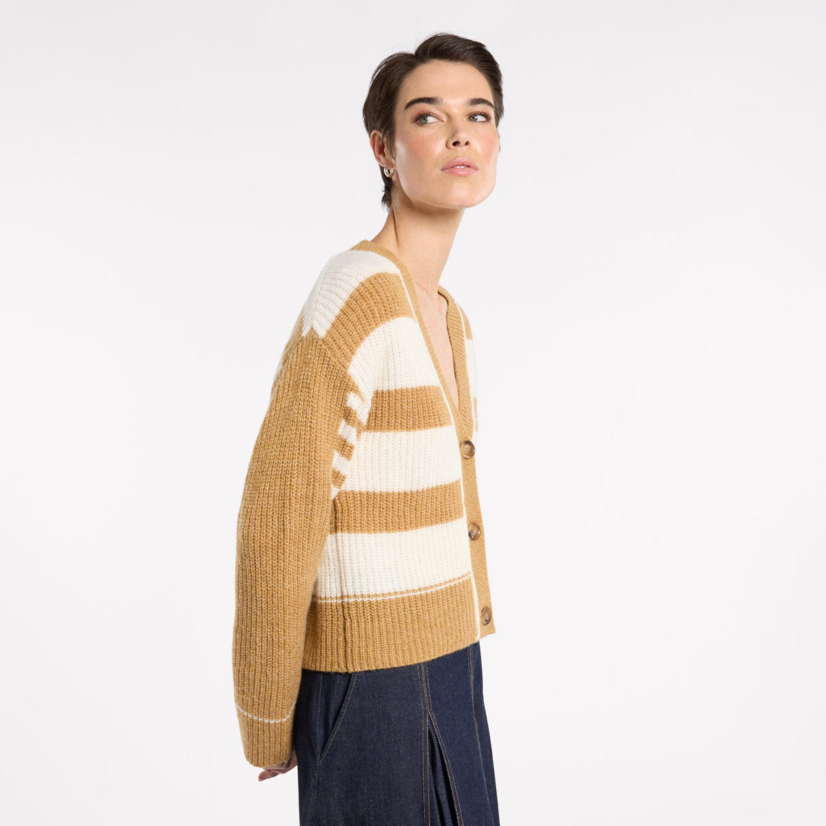Spliced Stripe Cardi - Sepia