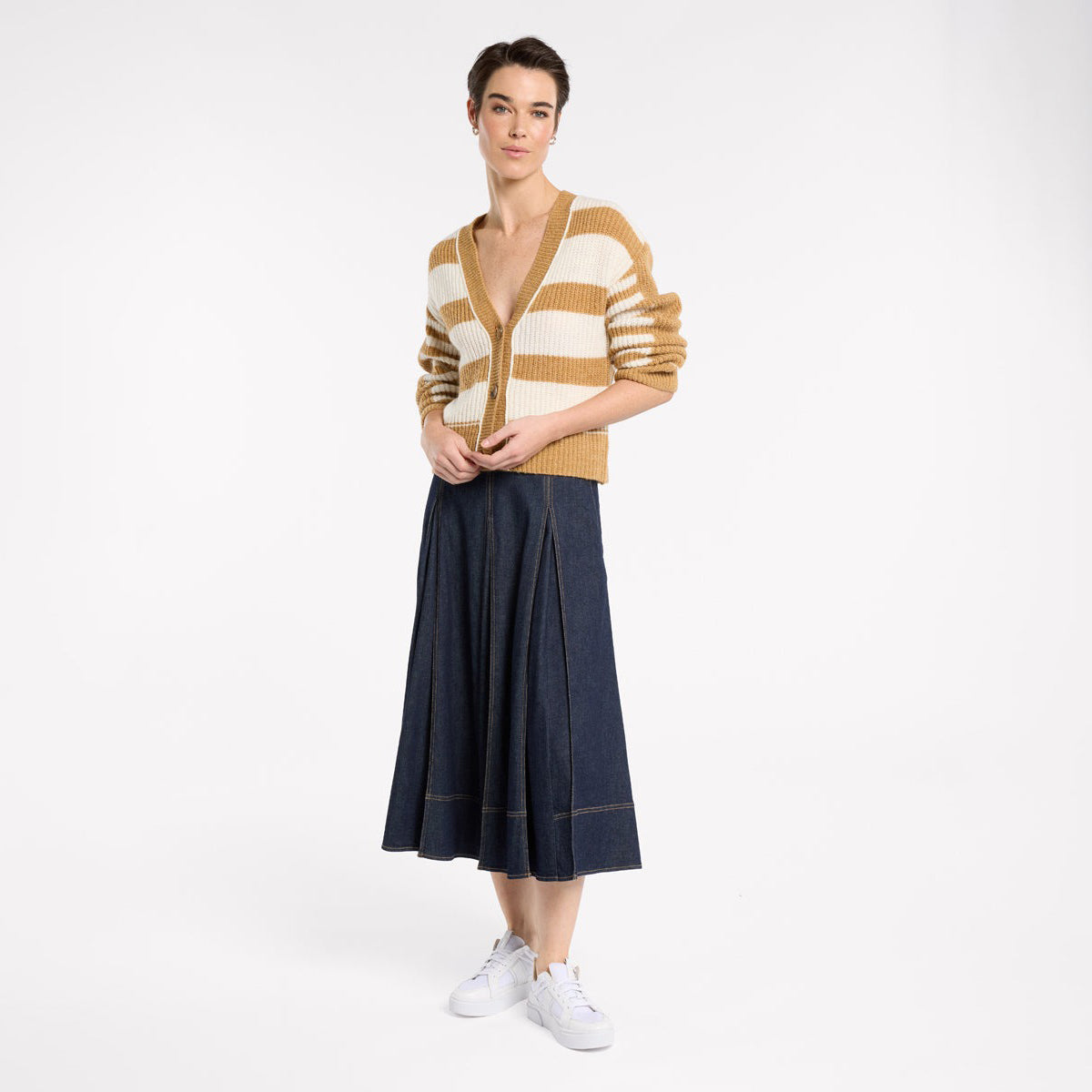 Spliced Stripe Cardi - Sepia