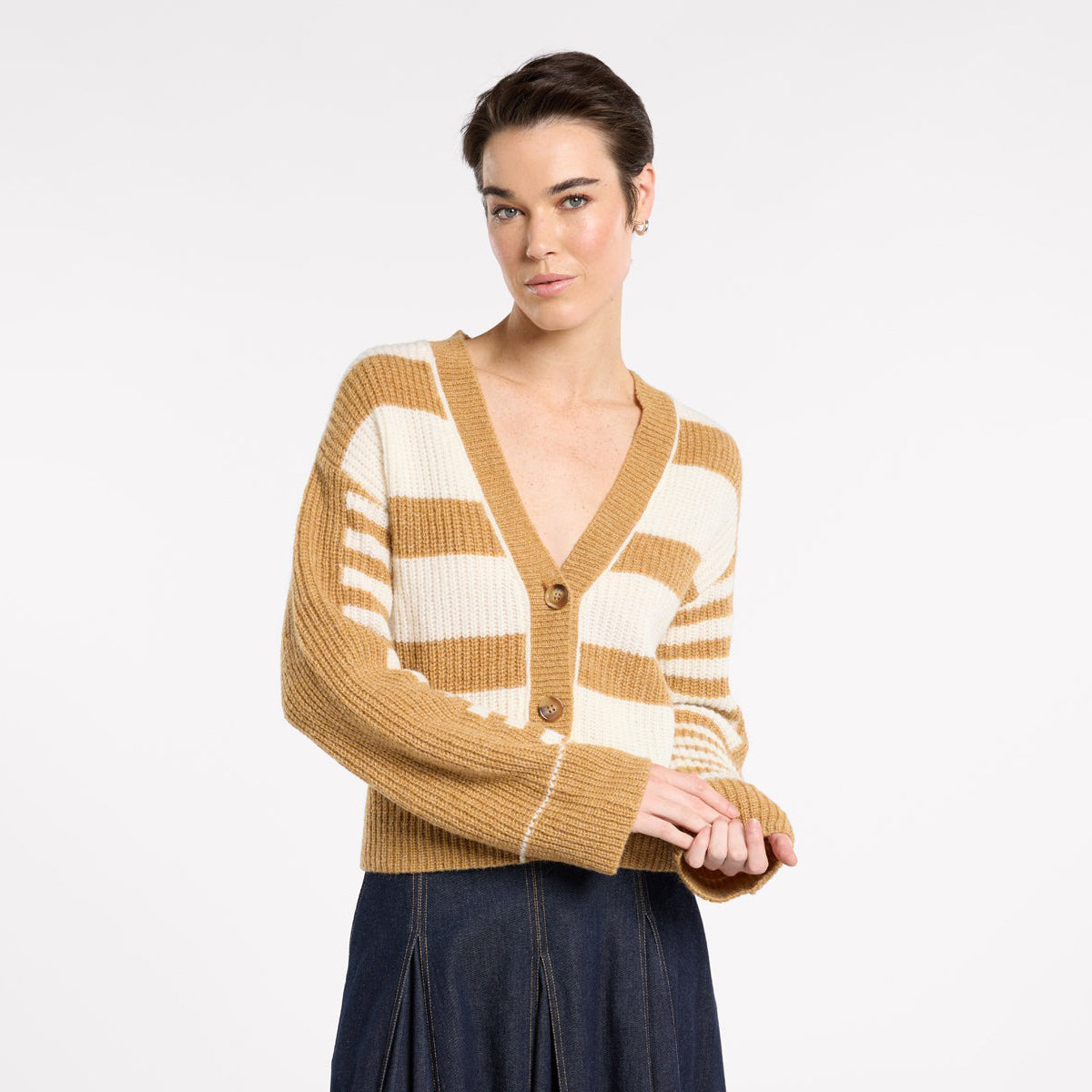 Spliced Stripe Cardi - Sepia